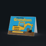 Grandson 9th Birthday Yellow Excavator Add Name Card<br><div class="desc">A fun ninth birthday card for a grandson who loves construction equipment and earth movers. It has a yellow digger on the front with an area on the cab where you can change the name of the construction company to your grandson's name. The number 9 is being scooped up in...</div>