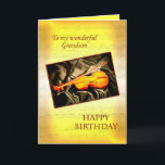 Grandson, a musical birthday card with a violin<br><div class="desc">A musical card featuring a violin lying on silk. In the background is a page of sheet music. See the whole range of cards for ages and relationships in my store. All artwork copyright Norma Cornes</div>