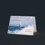 Grandson, a sailing yacht birthday card<br><div class="desc">Send birthday greetings with this beautiful card. A yacht sails by with splashing waves. A fun birthday card for your sailor grandson. A card for all who love boats and the ocean. The inside message can be changed to your requirements.</div>