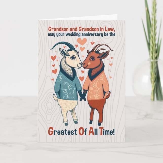 Grandson and Husband Goats Gay Wedding Anniversary Card (Front)