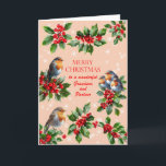 Grandson and Partner Robins and Holly Christmas Holiday Card<br><div class="desc">A Christmas card with robins for grandson and his partner. Send warm holiday wishes with this beautifully designed Christmas card featuring robins and holly. A traditional festive card inspired by winter nature and British wildlife,  perfect for friends,  family,  and loved ones this Christmas season.</div>