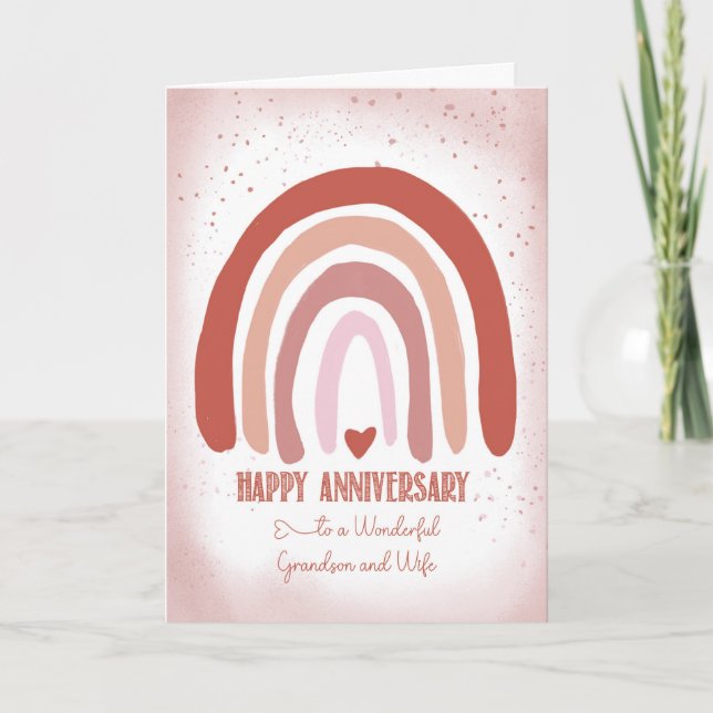 Grandson and Wife Anniversary Soft Pink Watercolor Card (Front)