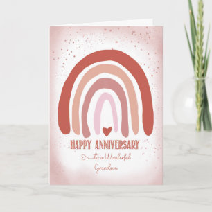 Grandson Anniversary Soft Pink Watercolor Rainbow Card
