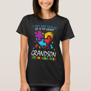 Grandson Autism Awareness I Am His Voice Heart Puz T-Shirt