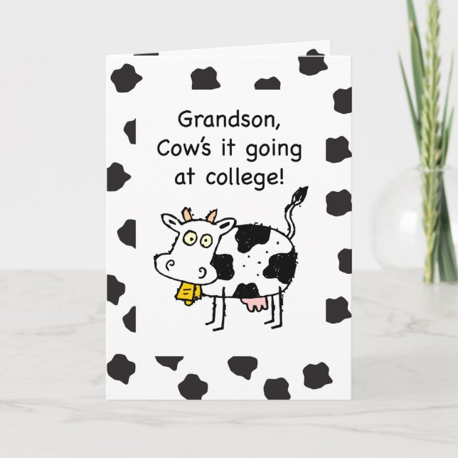 Grandson Away at College Thinking of You Funny Cow Card (Front)