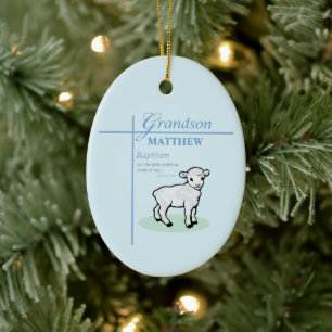 Grandson Baptism Blue Boy Lamb Personalised Ceramic Ornament