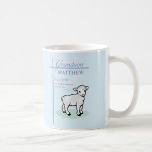 Grandson Baptism Blue Boy Lamb Personalised Coffee Mug