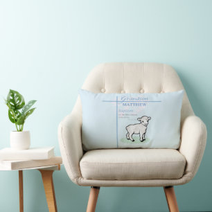 Grandson Baptism Blue Boy Lamb Personalised Lumbar Cushion