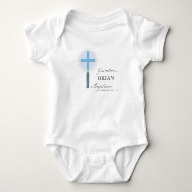 Grandson Baptism Blue Lace Personalised Baby Bodysuit (Front)