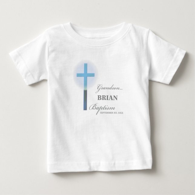 Grandson Baptism Blue Lace Personalised Baby T-Shirt (Front)