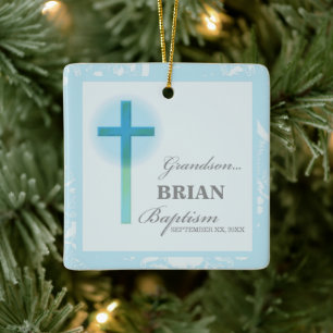 Grandson Baptism Blue Lace Personalised Ceramic Ornament