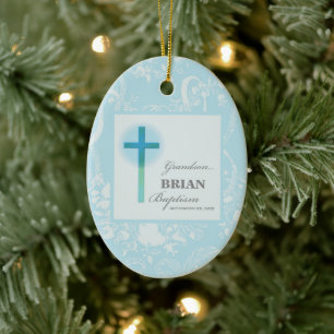 Grandson Baptism Blue Lace Personalised Ceramic Ornament
