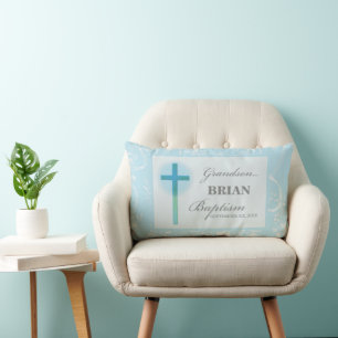 Grandson Baptism Blue Lace Personalised Lumbar Cushion