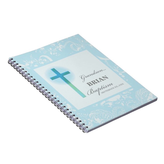 Grandson Baptism Blue Lace Personalised Notebook (Right Side)