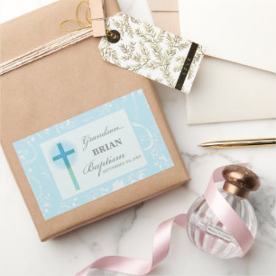 Grandson Baptism Blue Lace Personalised Rectangular Sticker