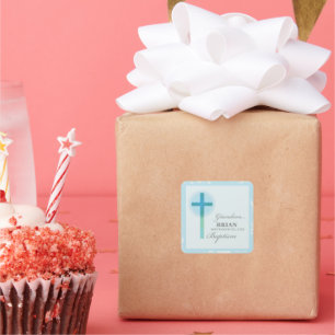 Grandson Baptism Blue Lace Personalised Square Sticker