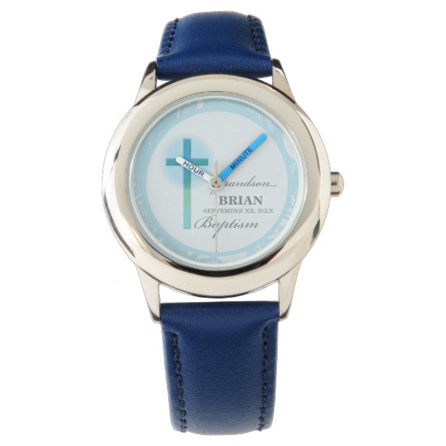 Grandson Baptism Blue Lace Personalised Watch (Front)