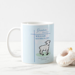Grandson Baptism Blue Lamb Personalised Coffee Mug