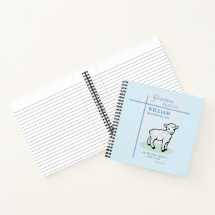 Grandson Baptism Blue Lamb Personalised Notebook