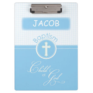 Grandson Baptism, Custom Name, Blue Child of God Clipboard