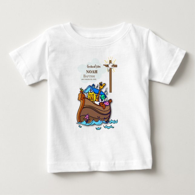 Grandson Baptism Noah's Ark Personalised Baby T-Shirt (Front)