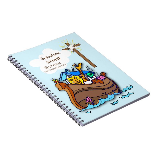 Grandson Baptism Noah's Ark Personalised Notebook (Right Side)