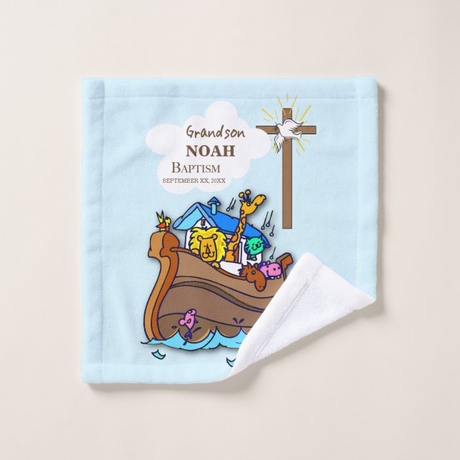 Grandson Baptism Noah's Ark Personalised Wash Cloth (Wash Cloth)