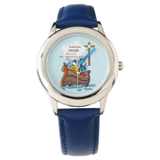 Grandson Baptism Noah's Ark Personalised Watch (Front)