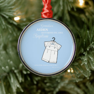 Grandson Baptism Suit on Baby Blue Personalised Metal Ornament
