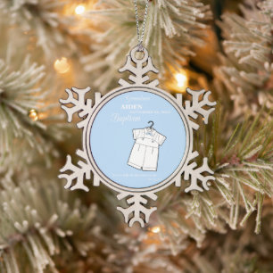 Grandson Baptism Suit on Baby Blue Personalised Snowflake Pewter Christmas Ornament