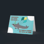 Grandson Big Shark Bite Happy Birthday Card<br><div class="desc">For the boy who loves sharks!  Here's a fun birthday card that features an amusing Great White Shark with three party balloons.  Kind of cute with the look of shark bites in the corners.  (Card is not actually cut.)  Original whimsical art is © Penny Cork.</div>