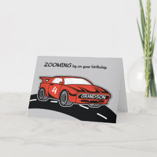 Grandson Birthday Age 4 Red Sports Car Card