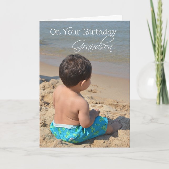 Grandson Birthday, Boy on the Beach Card (Front)