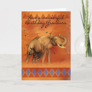 Grandson Birthday Card With Elephant Butterfly And