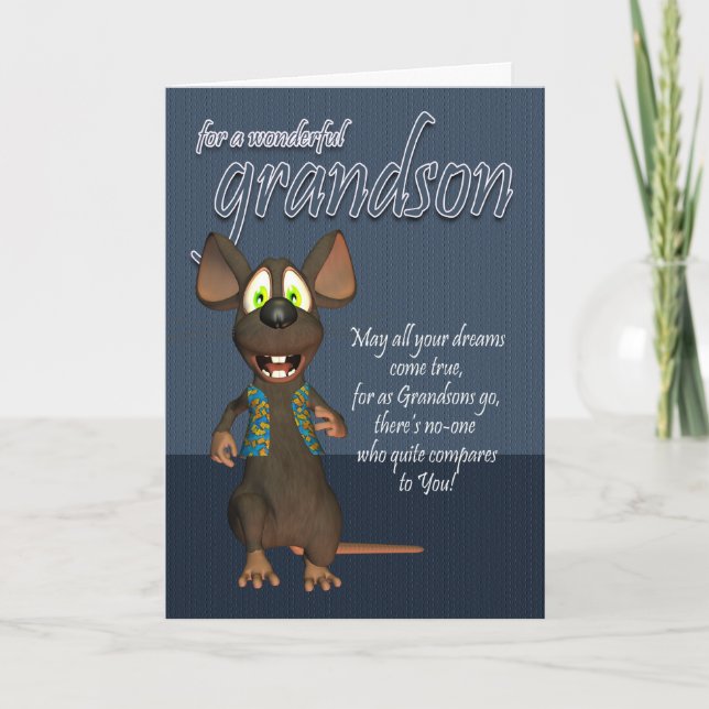 Grandson Birthday Card - With Funky Mouse (Front)