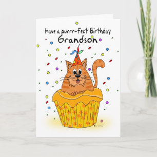 grandson birthday card with ginger cupcake cat
