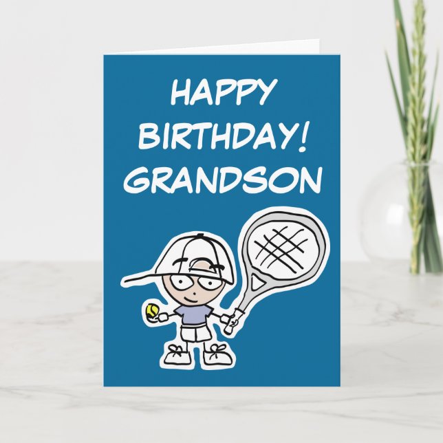 Grandson Birthday card with little tennis boy (Front)