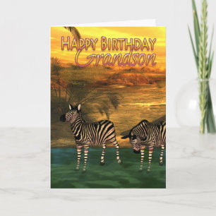 Grandson Birthday Card Zebras In Water