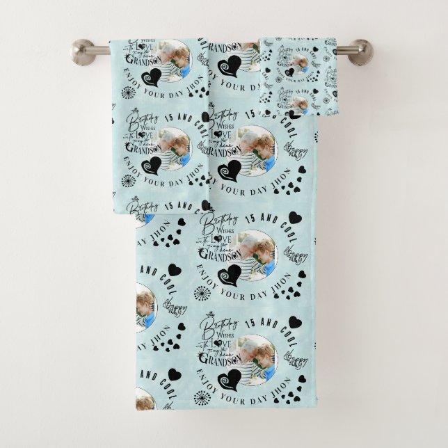 Grandson Birthday Custom Photo Minimalist Bath Towel Set (Insitu)