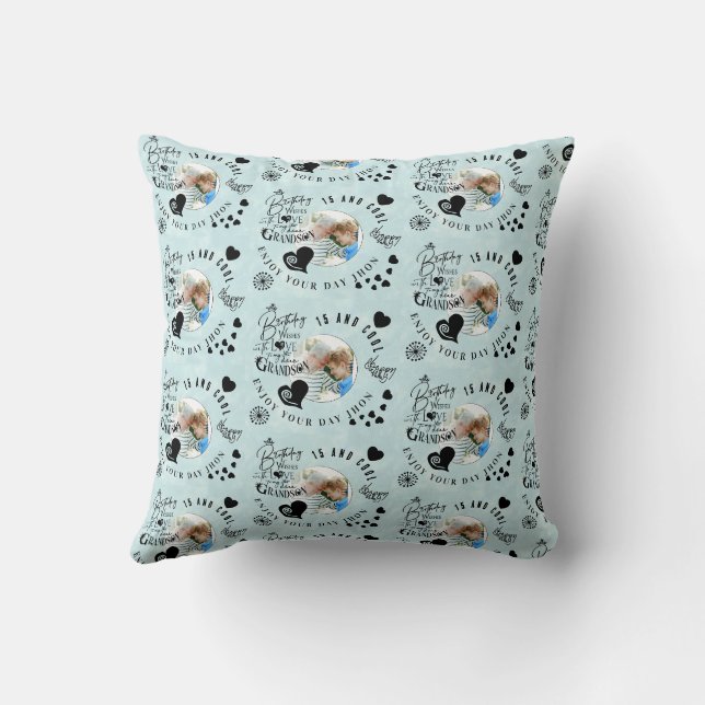 Grandson Birthday Custom Photo Minimalist Cushion (Back)