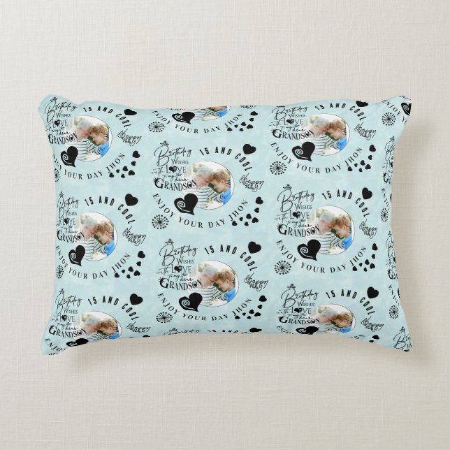 Grandson Birthday Custom Photo Minimalist Decorative Cushion (Front)