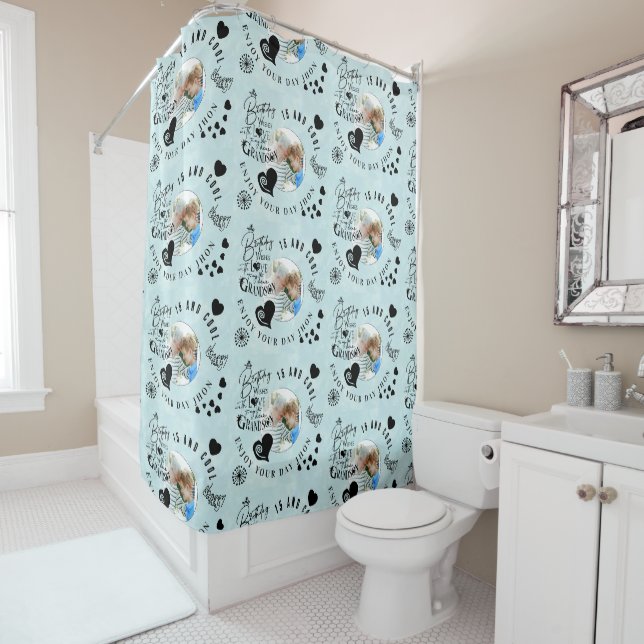 Grandson Birthday Custom Photo Minimalist Shower Curtain (In Situ)