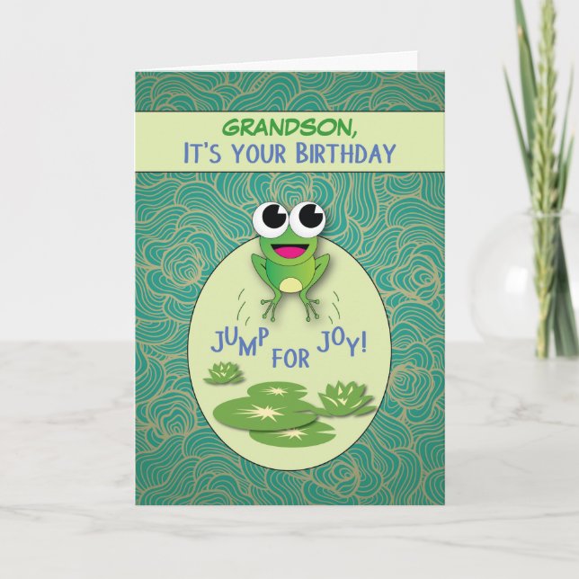 Grandson, Birthday Frog, Custom Name Card (Front)