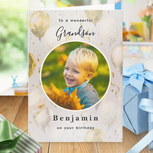 Grandson Birthday Gold Balloons Modern Photo Card