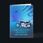 Grandson Birthday Motorbike Sunset Card<br><div class="desc">Happy birthday grandson card with a motorbike. A perfect card for a biker. A blue motorbike with a stylised sunset and flying birds. Any bike enthusiast will love to get a card like this.</div>