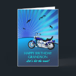 Grandson Birthday Motorbike Sunset Card<br><div class="desc">Happy birthday grandson card with a motorbike. A perfect card for a biker. A blue motorbike with a stylised sunset and flying birds. Any bike enthusiast will love to get a card like this.</div>