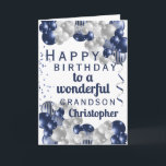 Grandson Birthday Navy Balloon Card<br><div class="desc">A gorgeous navy and silver balloon happy birthday card. This fabulous design is the perfect way to wish your grandson a happy birthday. Personalise with our own custom name and message. Blue coloured typography.</div>