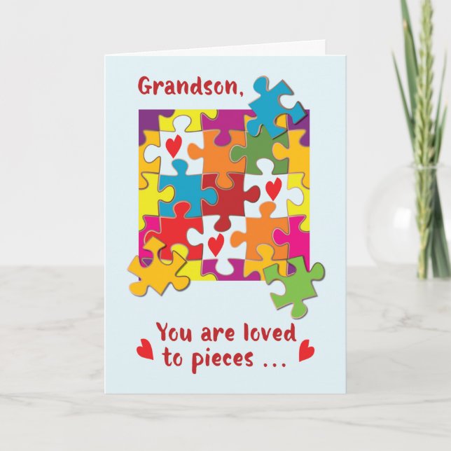 Grandson Birthday Puzzle Love to Pieces Card (Front)