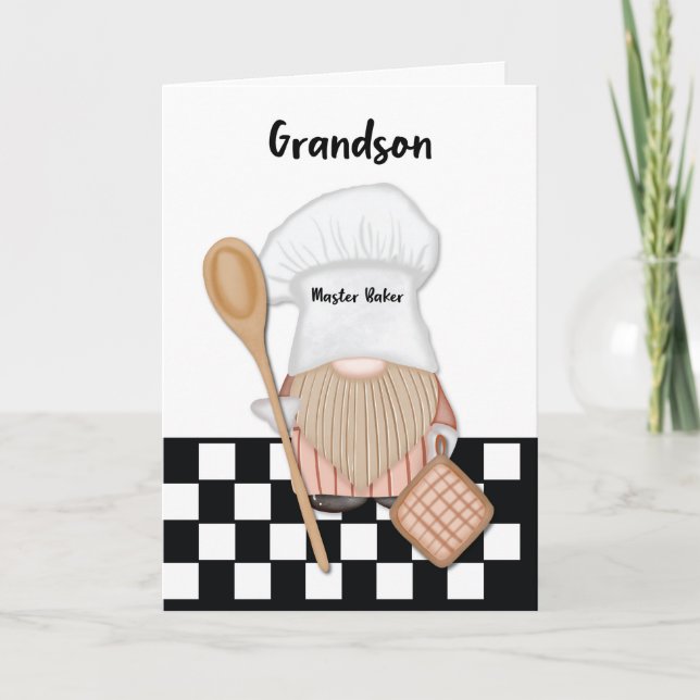 Grandson Birthday Whimsical Gnome Baker Baking Card (Front)