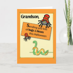 Grandson Bugs and Hisses Halloween Card